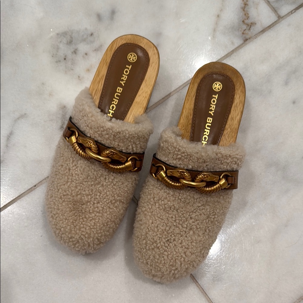 Tory Burch Women's Tan Shearling Slippers